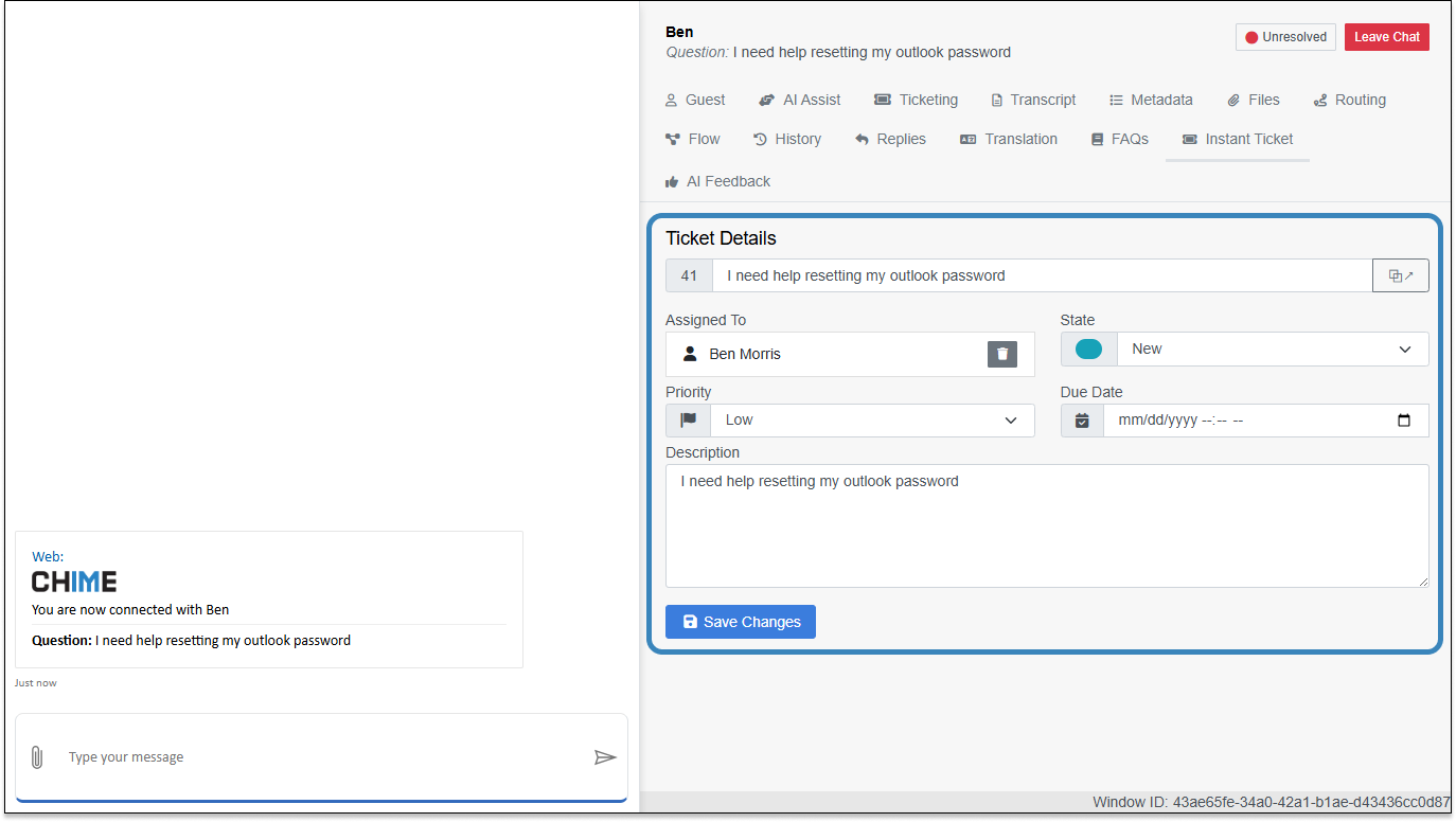 Create a ticket as an Agent directly in the Agent chat window